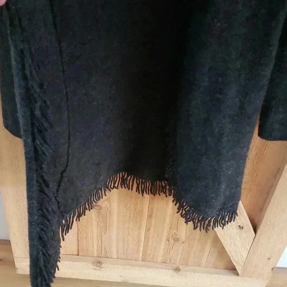 Long Gray Sweater Cardigan Open Front Fringed Lagen LOOK Size Medium - Picture 5 of 10
